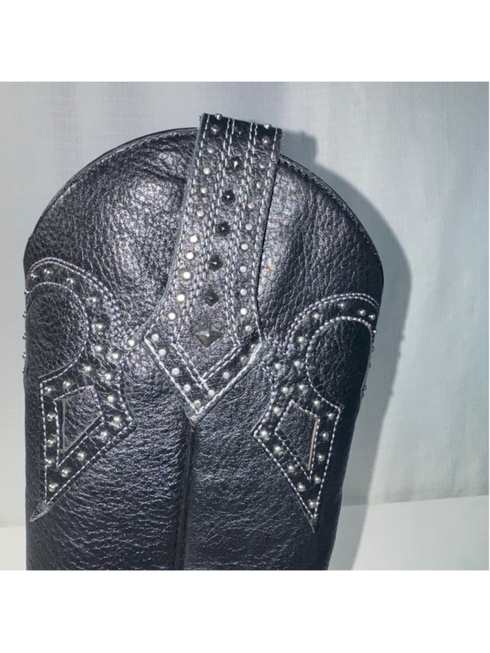 JB Dillon Snip Toe Leather Black Studded Western Cowboy Rodeo Boots Size 7 - Picture 5 of 16